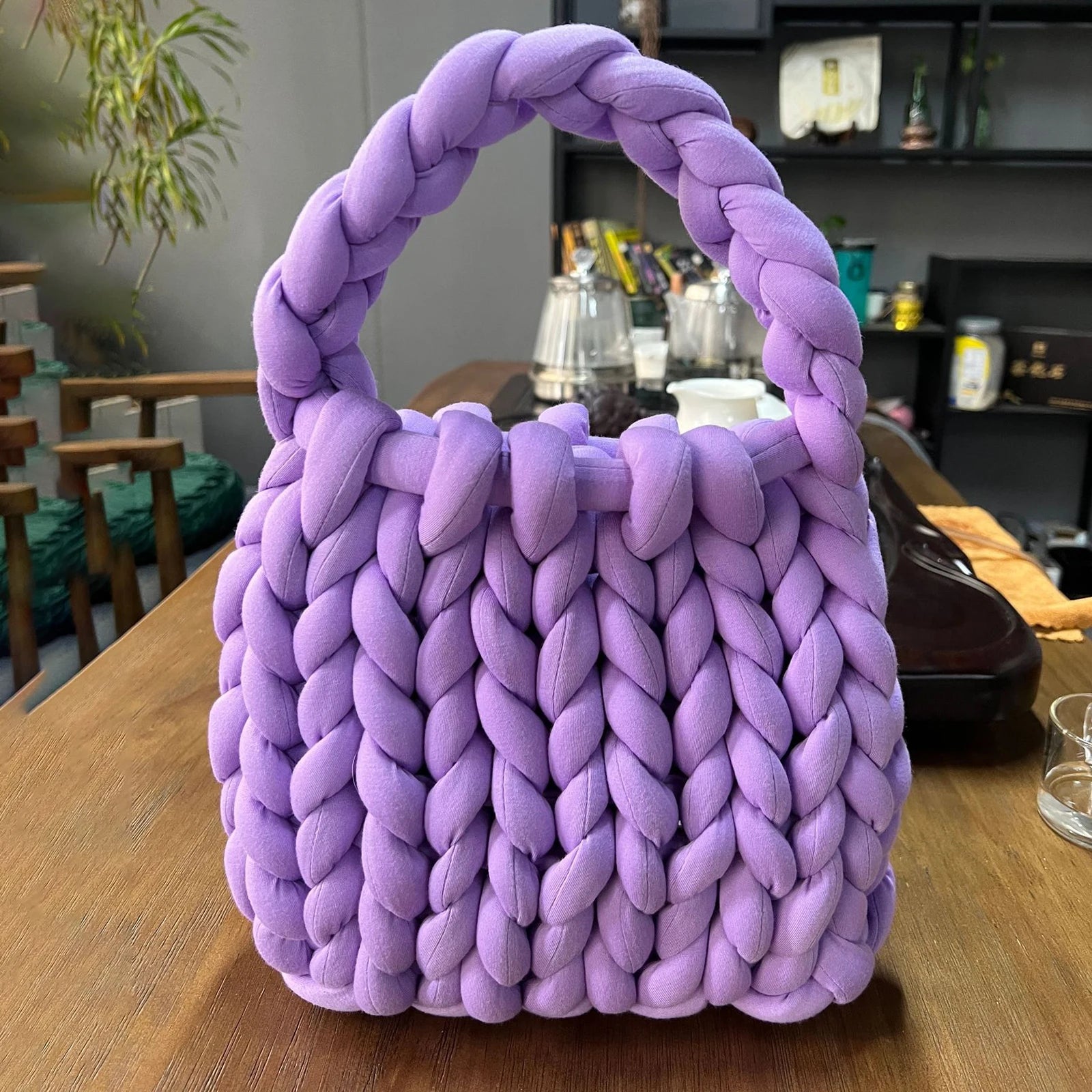 Women’s Crochet Woven Shoulder Bag – Chunky Knit Handbag for Spring Summer, Beach Travel Underarm Tote