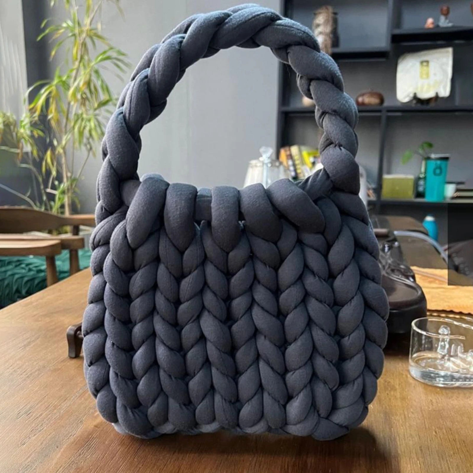 Women’s Crochet Woven Shoulder Bag – Chunky Knit Handbag for Spring Summer, Beach Travel Underarm Tote