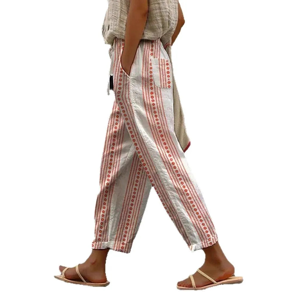 Elastic Drawstring Waist Casual Summer Ankle-Length Trousers