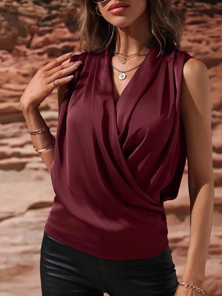 Elegant Wrap Style Satin Top