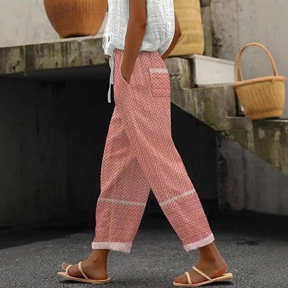 Elastic Drawstring Waist Casual Summer Ankle-Length Trousers