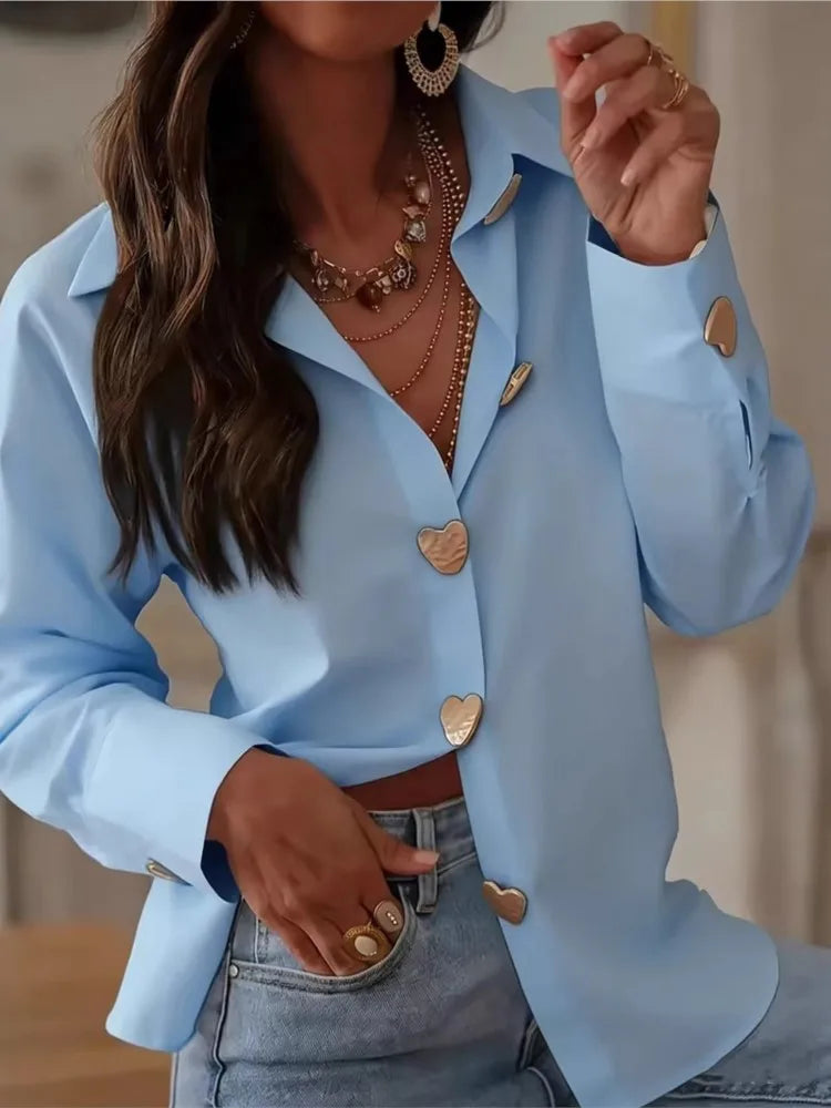 heart buttoned Elegant Long Sleeve Casual Chic Shirt