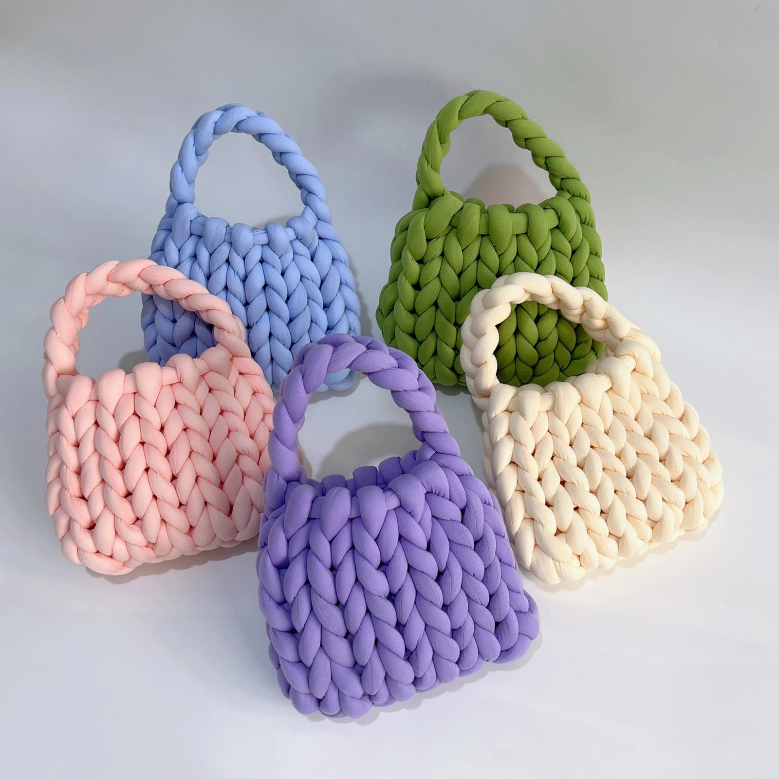 Women’s Crochet Woven Shoulder Bag – Chunky Knit Handbag for Spring Summer, Beach Travel Underarm Tote