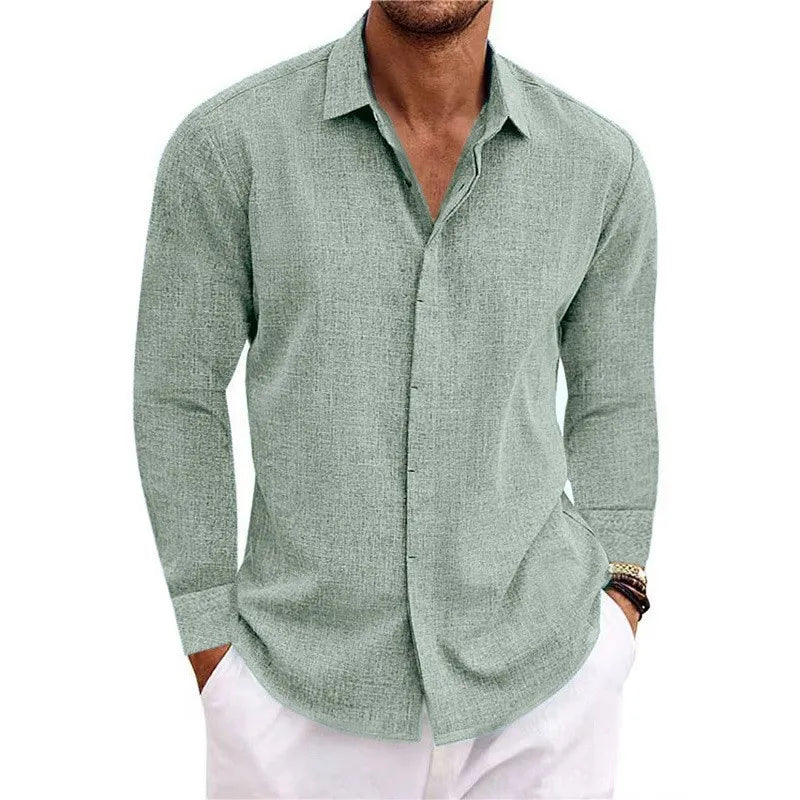 Men’s Luxury Cotton Linen Long Sleeve Shirt