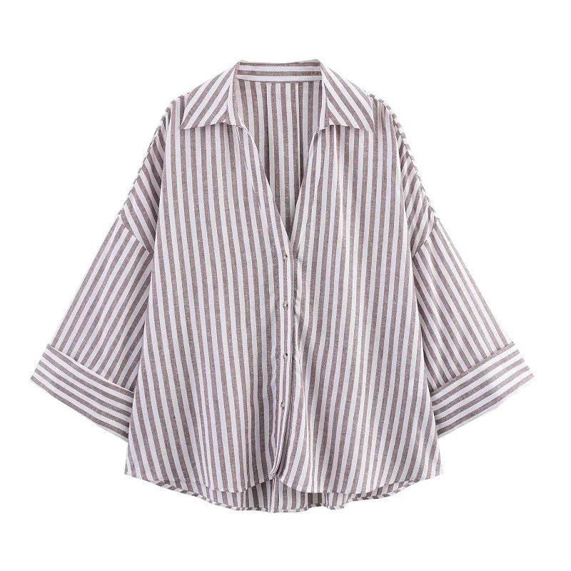 MUJER Women's Striped Oversize Wide Sleeve Casual Shirts and Blouses