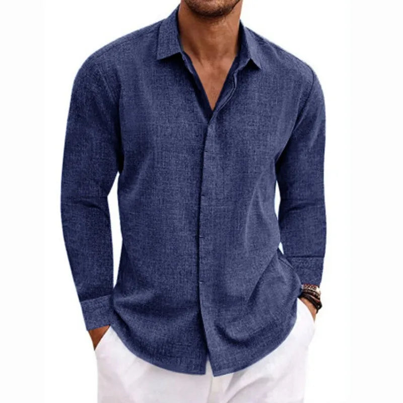 Men’s Luxury Cotton Linen Long Sleeve Shirt