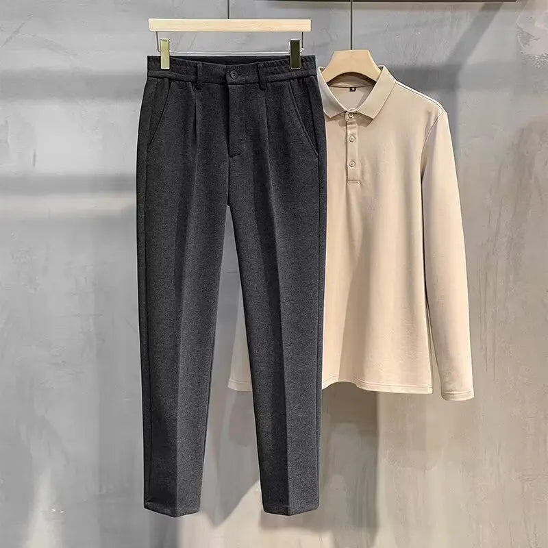 Casual Straight-Leg Stretch Trousers