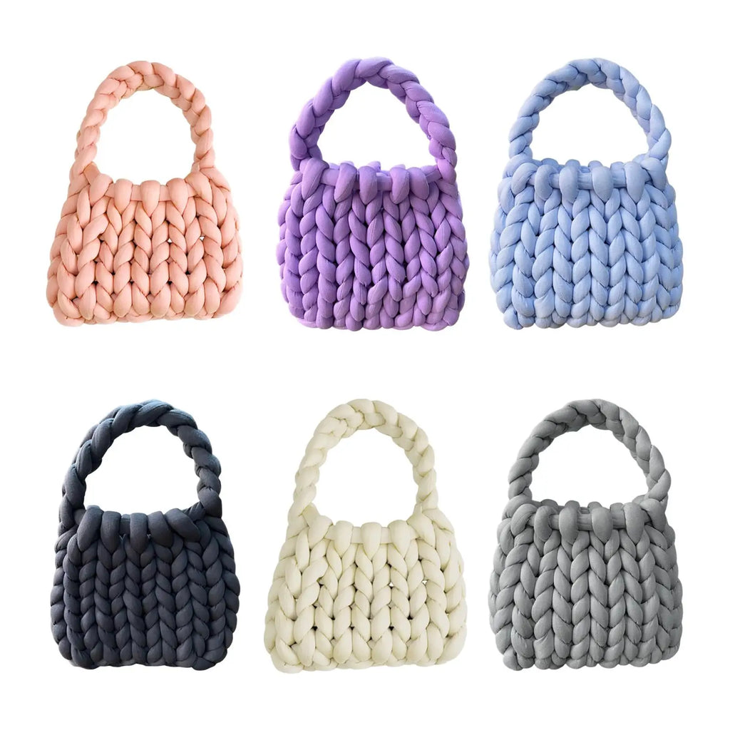 Women’s Crochet Woven Shoulder Bag – Chunky Knit Handbag for Spring Summer, Beach Travel Underarm Tote