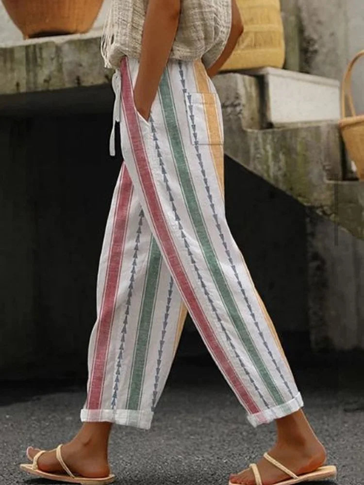Elastic Drawstring Waist Casual Summer Ankle-Length Trousers