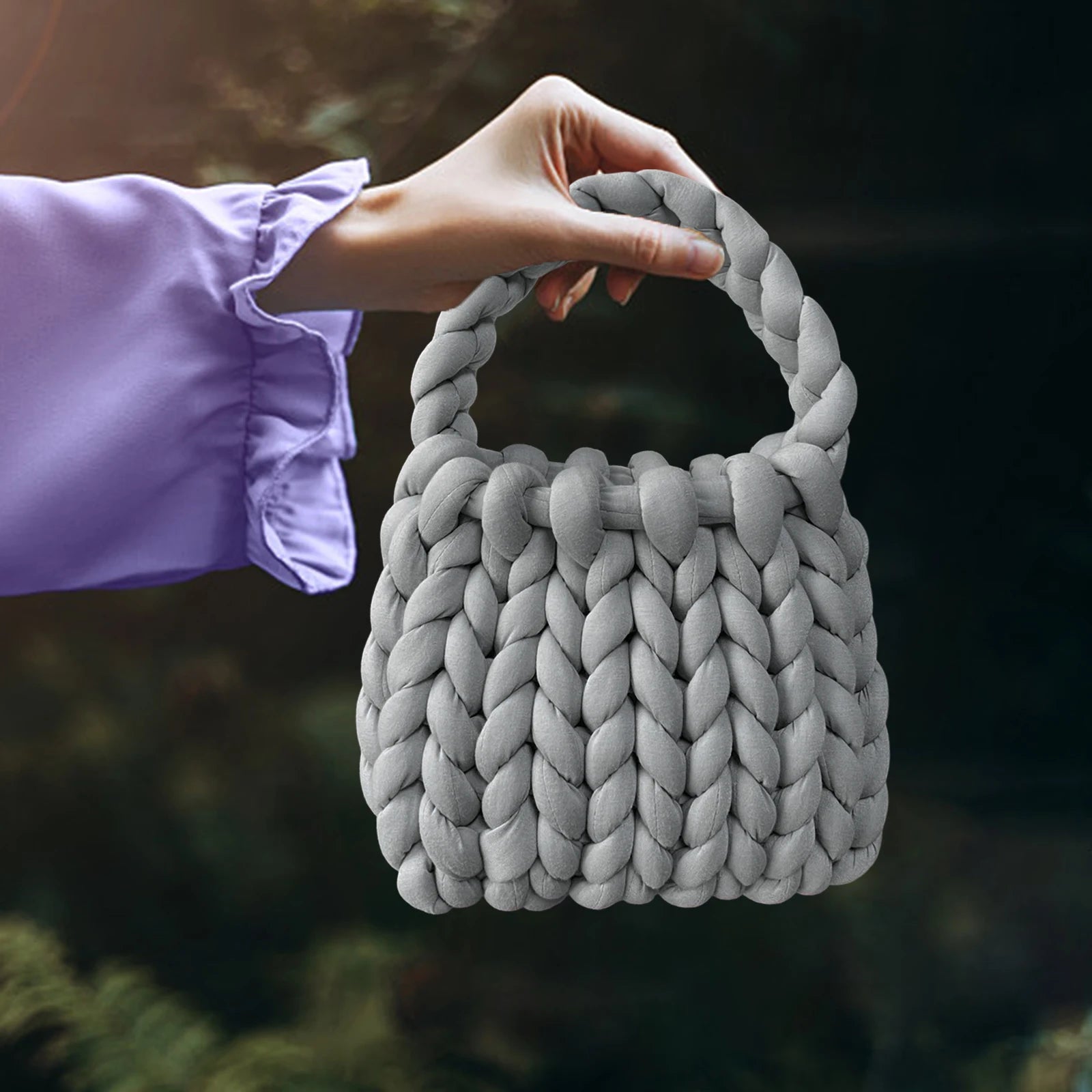 Women’s Crochet Woven Shoulder Bag – Chunky Knit Handbag for Spring Summer, Beach Travel Underarm Tote