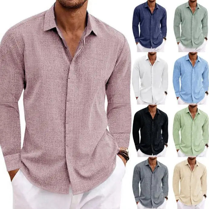 Men’s Luxury Cotton Linen Long Sleeve Shirt