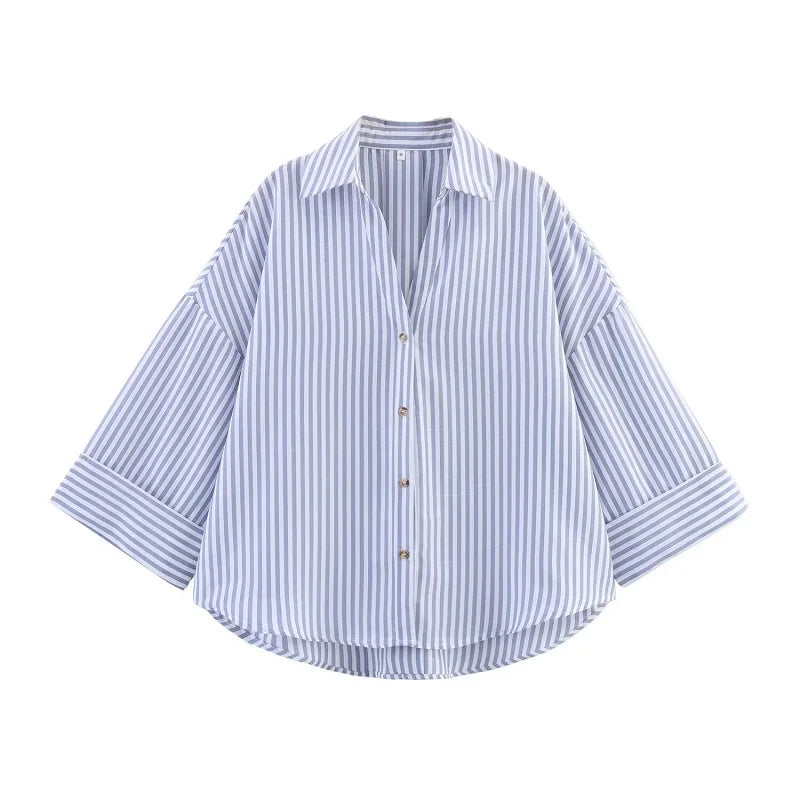 MUJER Women's Striped Oversize Wide Sleeve Casual Shirts and Blouses