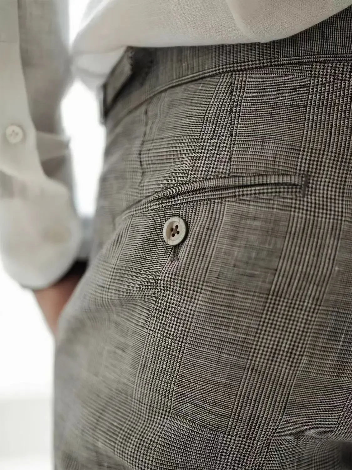 Men’s High-Waisted Plaid Dress Pants – Adjustable Side Buckle Tailored Trousers