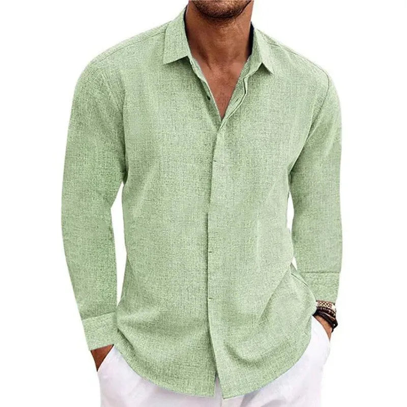 Men’s Luxury Cotton Linen Long Sleeve Shirt
