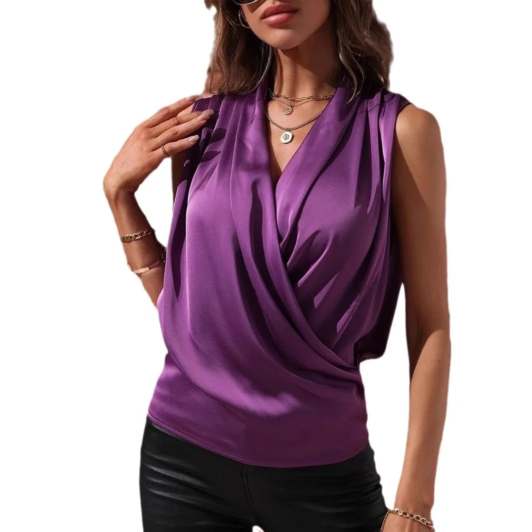 Elegant Wrap Style Satin Top