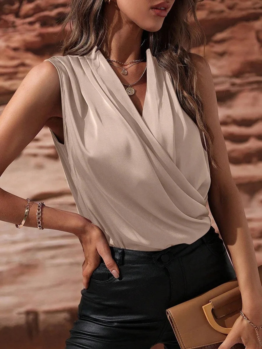 Elegant Wrap Style Satin Top