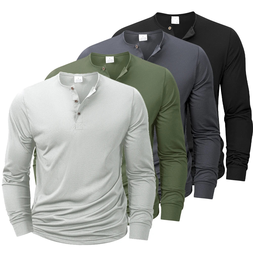 Henley Long Sleeve T-Shirt – Casual Band Collar Soft Comfortable Pullover Basic Tee for Men